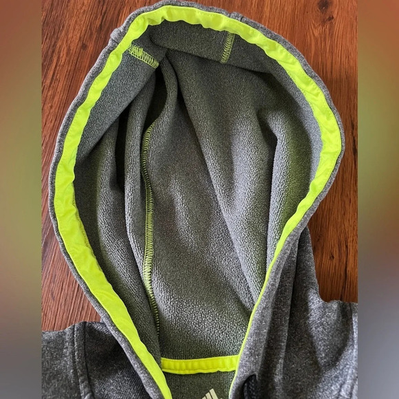 Adidas Grey & Neon Yellow Pullover Hoodie Size M - Picture 4 of 6